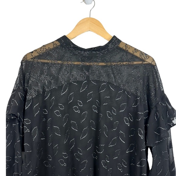 Bcbgmaxazria Szxs Metallic High-Low Long Sleeve Dot Chiffon Top Size Medium - Picture 3 of 9